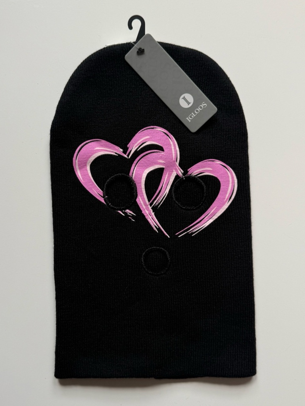 Igloos Girls Black Balaclava w/ Pink Heart Brushstroke Mask on Front - OS (4-6X)